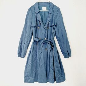 Ann Taylor Loft Blue Double Breasted Belted Lined Trench Coat Z31